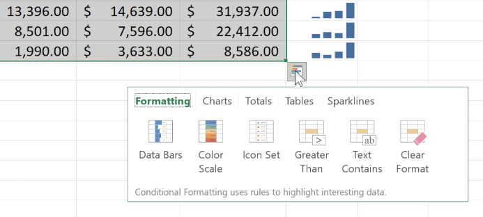 no quick analysis button in excel 2016 for mac